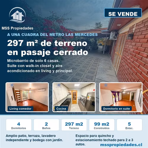 Casa 4 Dorm Pasaje Cerrado Metro Las Mercedes Puente Alto