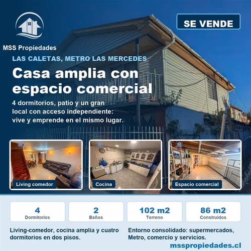 Casa 4 Dorm Local Comercial Metro Las Mercedes Puente Alto