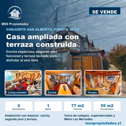 Casa 2 Dorm Ampliada Terraza Metro Las Mercedes Puente Alto