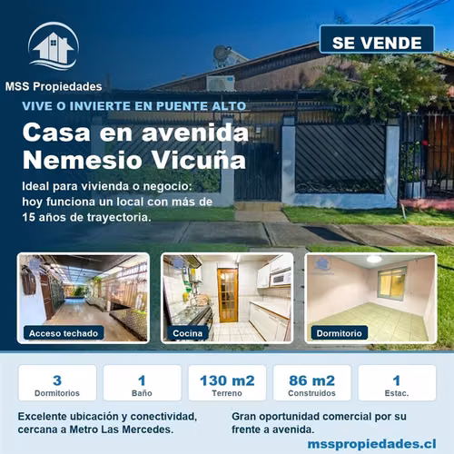 Casa 3 Dorm Regularizada Metro Las Mercedes Puente Alto