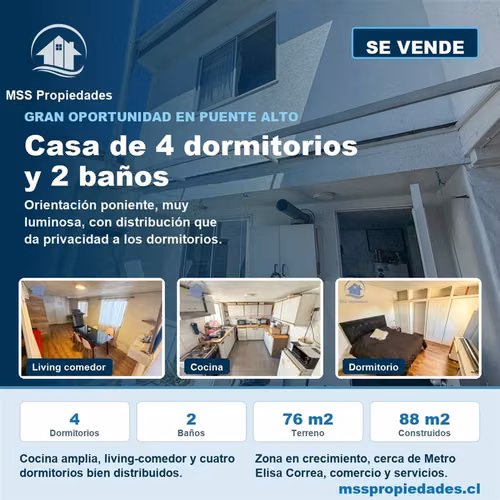 Casa 4 Dorm Metro Elisa Correa Puente Alto