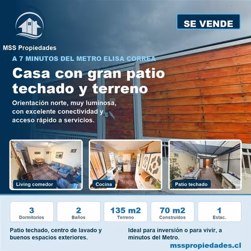Casa 3 Dorm Patio Techado Metro Elisa Correa Puente Alto