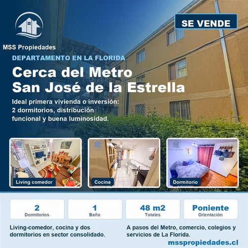 Departamento 2D1B La Florida, Metro San José de la Estrella