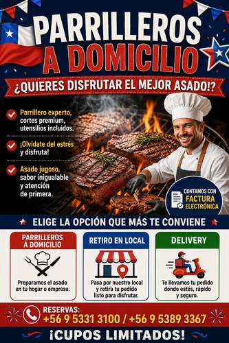 Servicio de asados a domicilio y parrilleros fiestas patrias 2026