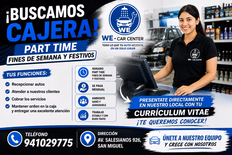 Cajera Recepcionista  Part Time