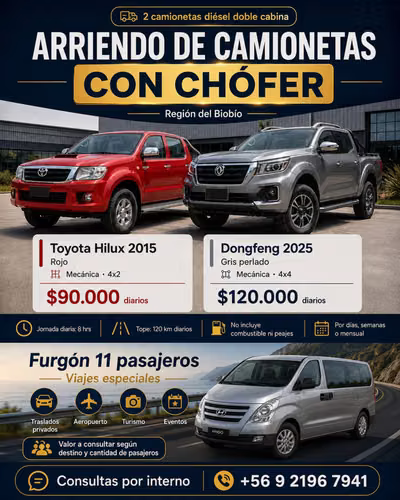 Arriendo de camionetas con chofer – Región del Biobío
