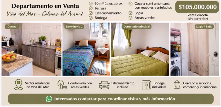 Departamento 3 dormitorios -estacionamiento-bodega – Viña del Mar - $ Conversable