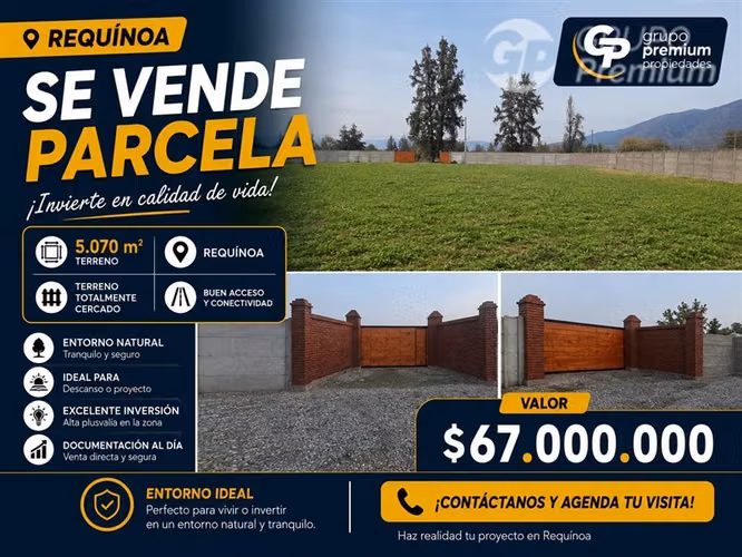 HERMOSA Parcela en venta en Requínoa