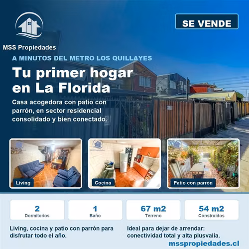 Casa 2 Dorm Patio con Parron Metro Los Quillayes La Florida