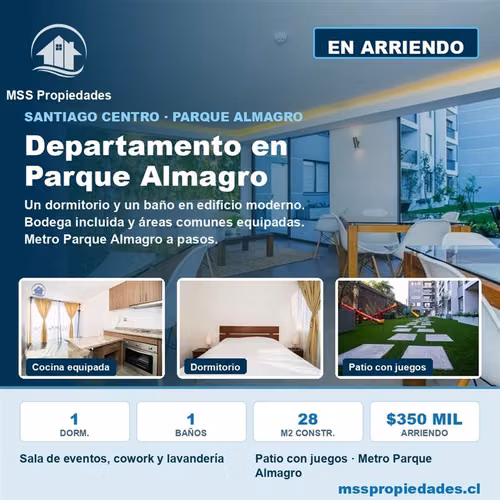 Depto 1 Dorm Condominio Bodega Metro Parque Almagro Santiago