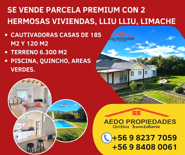 Se Vende Parcela Premium con 2 Hermosas Casas, Sector Lliu Lliu, Comuna de Limache.