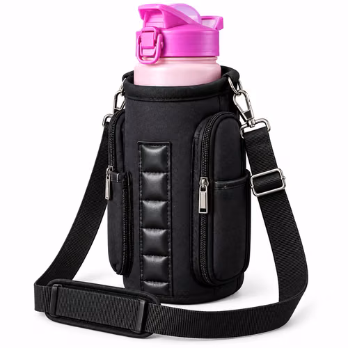 Bolso Magnético Negro Para Botella De Agua Con Correa Ajusta.