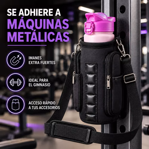 Bolso Magnético Negro Para Botella De Agua Con Correa Ajusta.