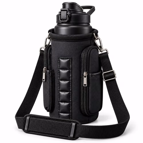 Bolso Magnético Negro Para Botella De Agua Con Correa Ajusta.