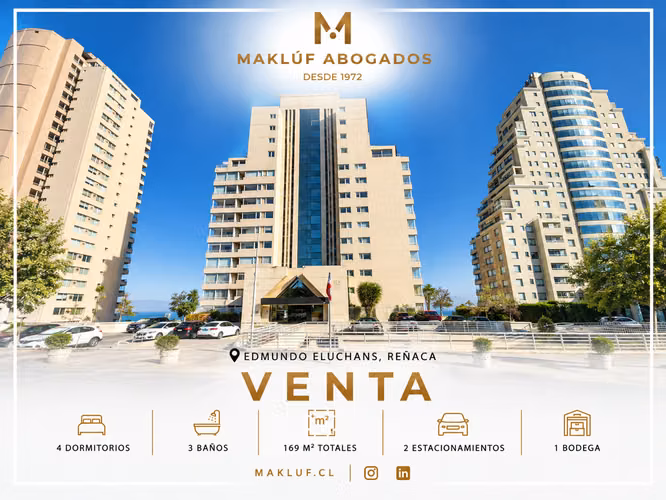 Departamento 4 dormitorios en venta, vista privilegiada al Mar, Edmundo Eluchans, Viña del Mar