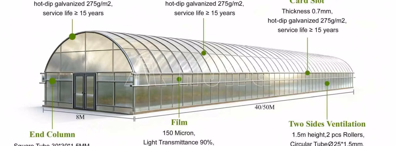 REMATE 12 invernaderos túnel 40x8m nuevos, sin uso