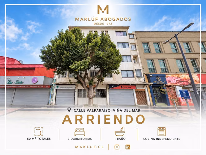 Rebajado! Departamento 3 dormitorios en arriendo, calle Valparaíso, Viña del Mar