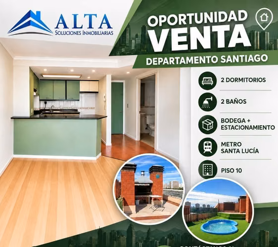 VENTA OPORTUNIDAD 2dor2baños E/B Metro Sta Lucía Santiago
