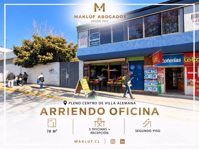 Amplia oficina en arriendo, pleno centro de Villa Alemana
