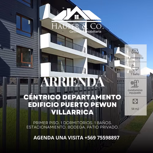 Departamento 1 dorm amoblado con patio Villarrica Centro