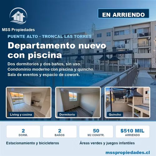 Depto 2 Dorm Nuevo Condominio Av Troncal Las Torres P Alto