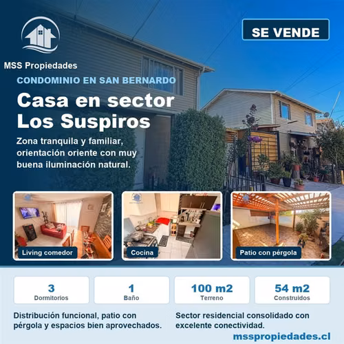 Casa 3 Dorm Condominio Pergola Los Suspiros San Bernardo
