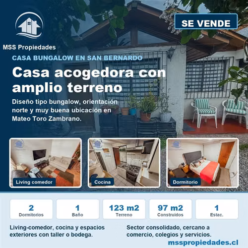 Casa 2 Dorm Bungalow Mateo Toro Zambrano San Bernardo