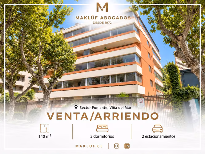 Amplio departamento 3 dormitorios en venta, sector Poniente, Viña del Mar