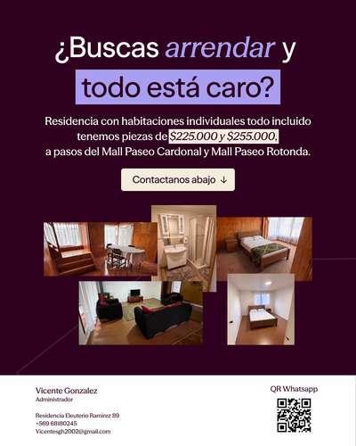 Habitaciones a pasos de mall cardonal