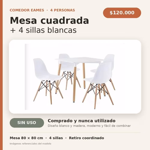 Comedor Eames blanco + 4 sillas | Sin uso