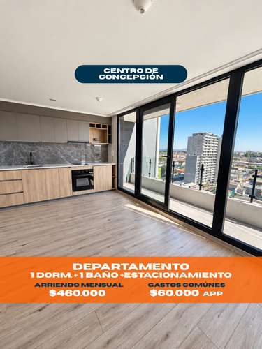 REBAJADO - DEPTO. NUEVO EN ARRIENDO 1D+1B+ESTAC. CENTRO DE CONCEPCIÓN