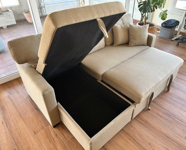 Sofá cama 2 plazas en L, beige, Intercambiable y Almacenamiento Valor conversable - Imagen 2