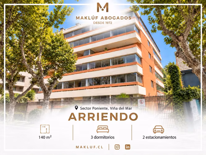 Amplio departamento 3 dormitorios en arriendo, sector Poniente, Viña del Mar