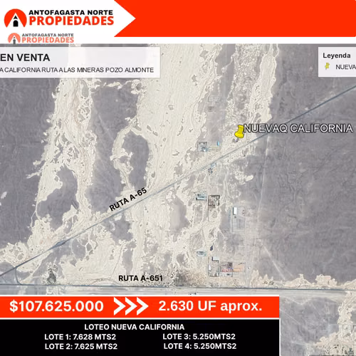 VENTA DE TERRENOS — SECTOR NUEVA CALIFORNIA, POZO ALMONTE