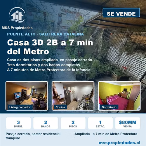 Casa 3D2B ampliada a 7 min Metro Protectora Puente Alto