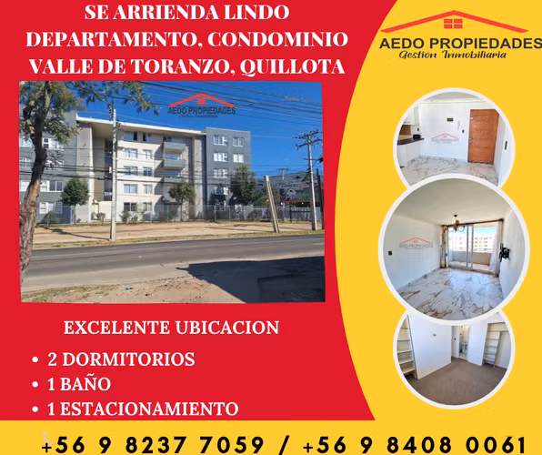 Se Arrienda Lindo Departamento, Condominio Valle de Toranzo, Quillota