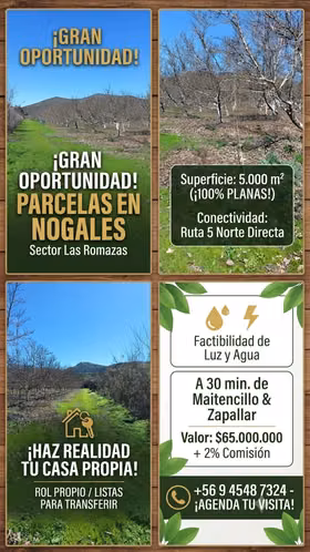 Se Venden Parcelas en Nogales, Sector Las Romazas Fácil Conexión Maitencillo, Zapallar