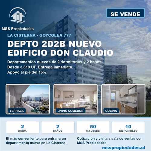 Depto 2 Dorm 2 Baños Edificio Don Claudio La Cisterna - Imagen 1
