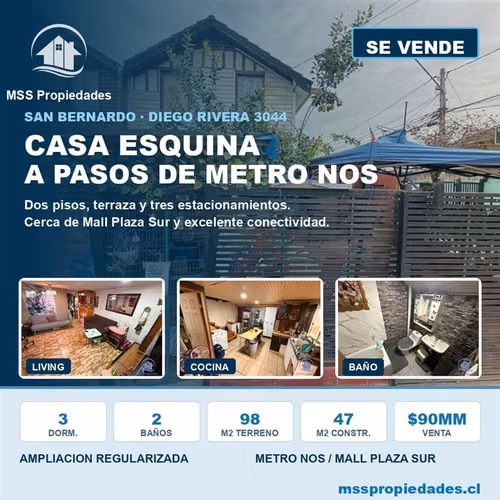 Casa 2 pisos 98 m2 terreno Metro Nos San Bernardo