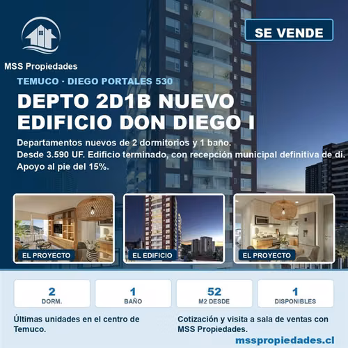 Depto 2 Dorm 1 Baño Edificio Don Diego I Temuco