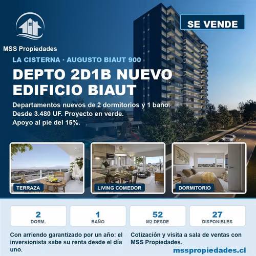 Depto 2 Dorm 1 Baño Edificio Biaut La Cisterna - Imagen 2