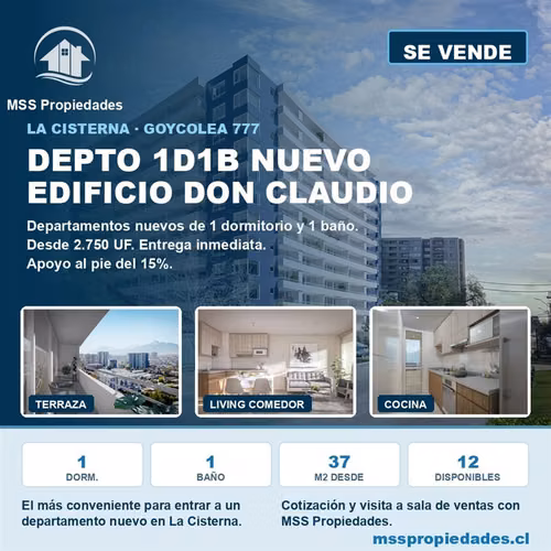 Depto 1 Dorm 1 Baño Edificio Don Claudio La Cisterna - Imagen 1
