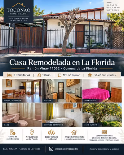 Vive a 3 Cuadras de Av. La Florida – Casa 3D + 1B, Remodelada - Imagen 3