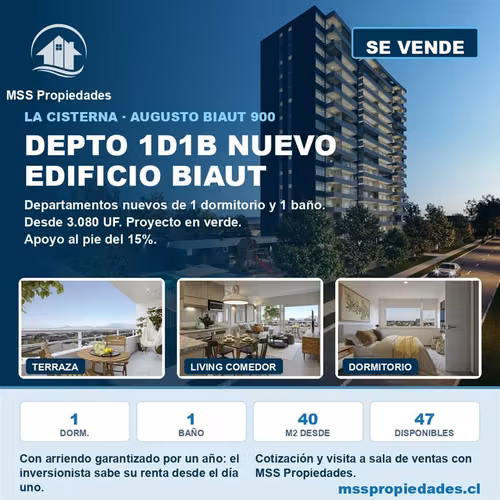 Depto 1 Dorm 1 Baño Edificio Biaut La Cisterna - Imagen 1