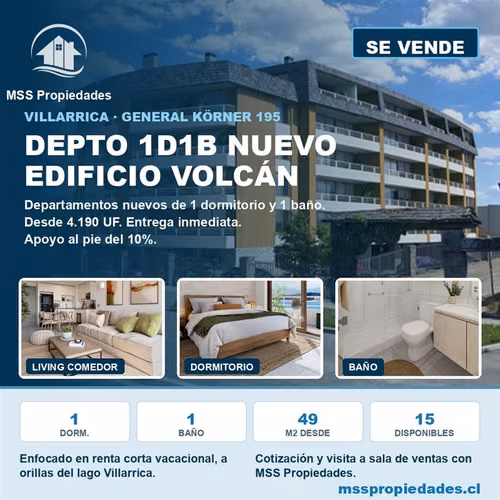 Depto 1 Dorm 1 Baño Edificio Volcán Villarrica
