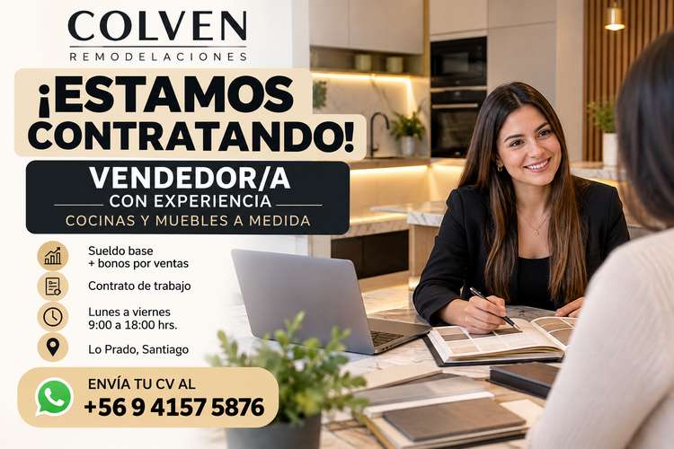 Vendedor/a Muebles a Medida – Lo Prado- Para postular, enviar CV al WhatsApp: 