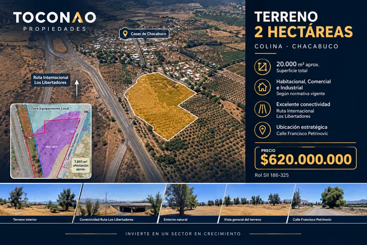 TERRENO 2 HÁ – COLINA – URBANO E INDUSTRIAL - RUTA INTERNACIONAL - LOTEO