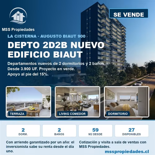 Depto 2 Dorm 2 Baños Edificio Biaut La Cisterna - Imagen 1