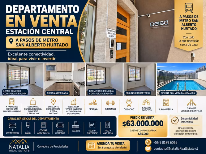 DEPARTAMENTO 2D CON BALCÓN A PASOS DE METRO SAN ALBERTO HURTADO