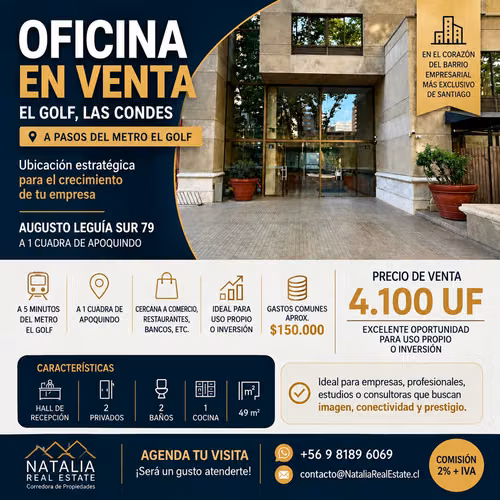 OFICINA EN VENTA EN EL GOLF | 49 M² | A PASOS DE METRO EL GOLF - Imagen 1